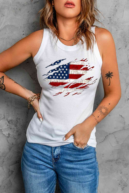 Full Size US Flag Graphic Round Neck Tank Print on any thing USA/STOD clothes
