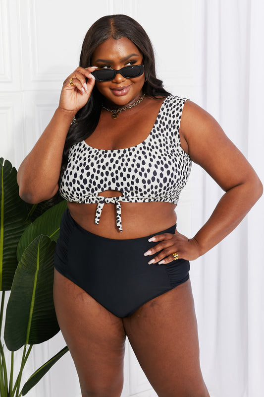 Marina West Swim Sanibel Crop Swim Top and Ruched Bottoms Set in Black Print on any thing USA/STOD clothes