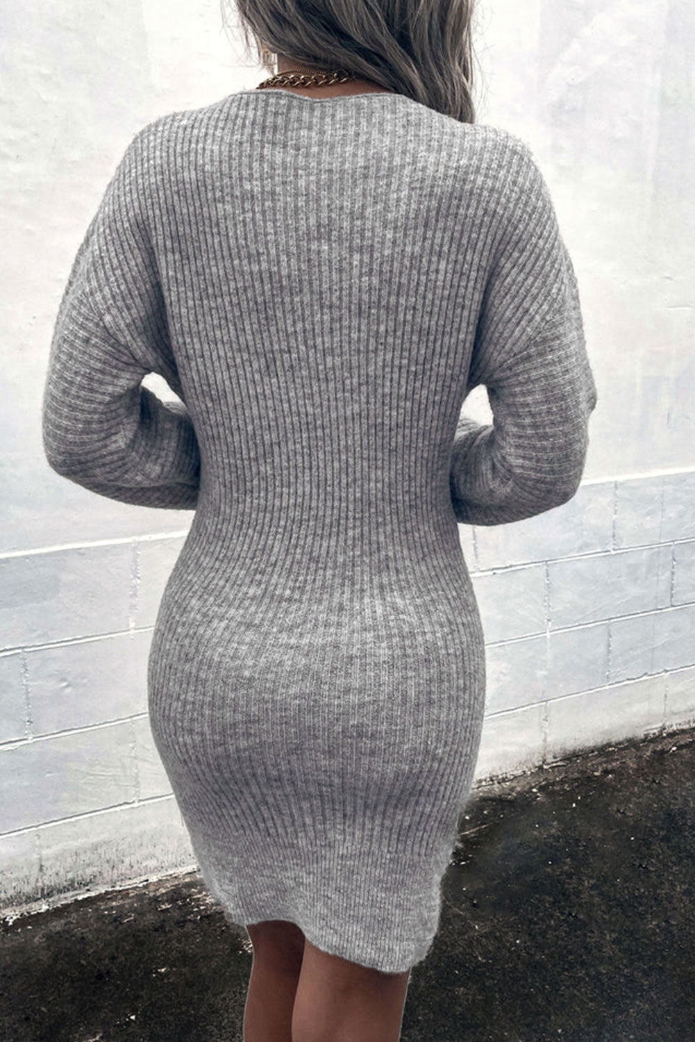 Ribbed Long Sleeve Sweater Dress Print on any thing USA/STOD clothes