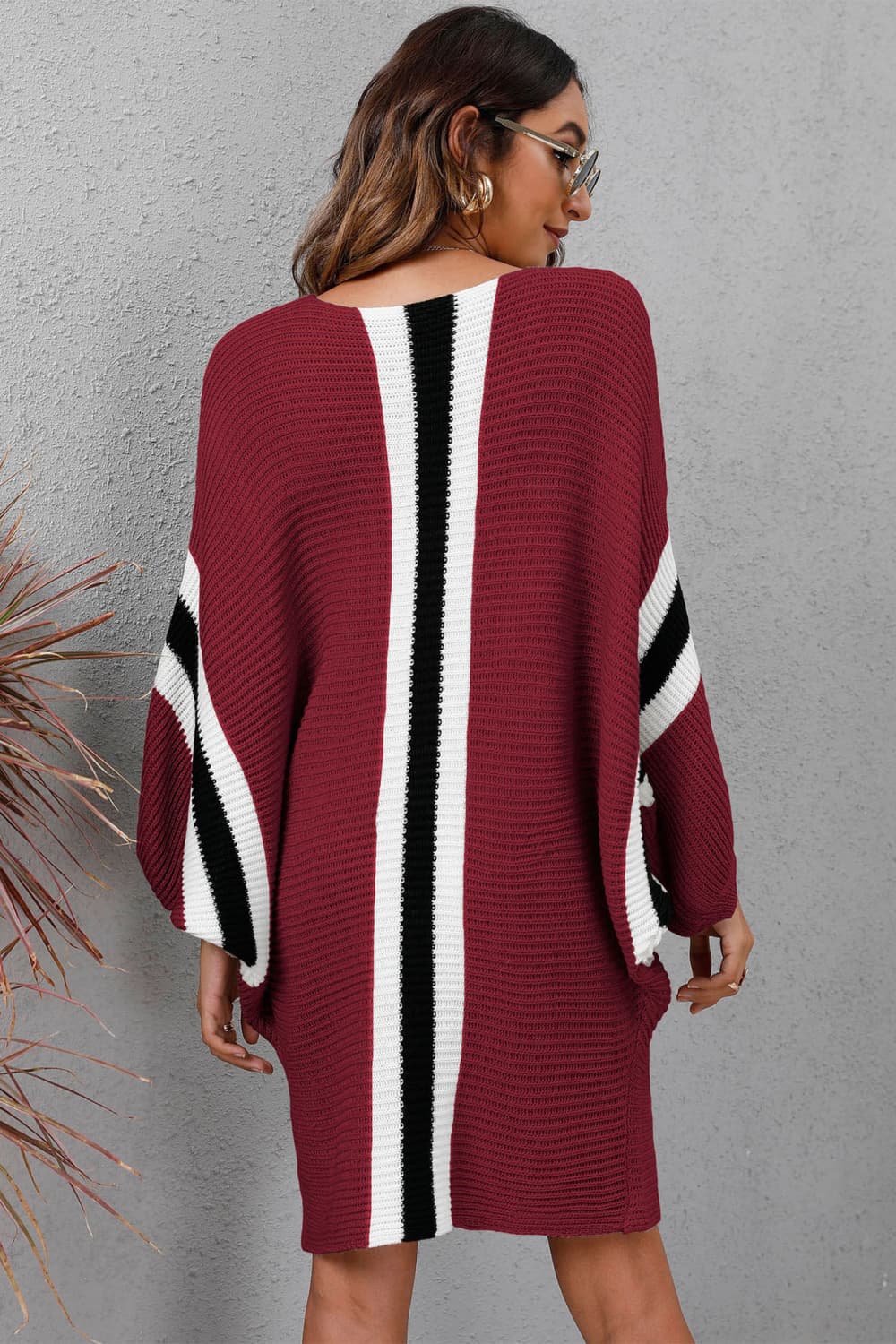 Ribbed Round Neck Long Sleeve Sweater Dress Print on any thing USA/STOD clothes