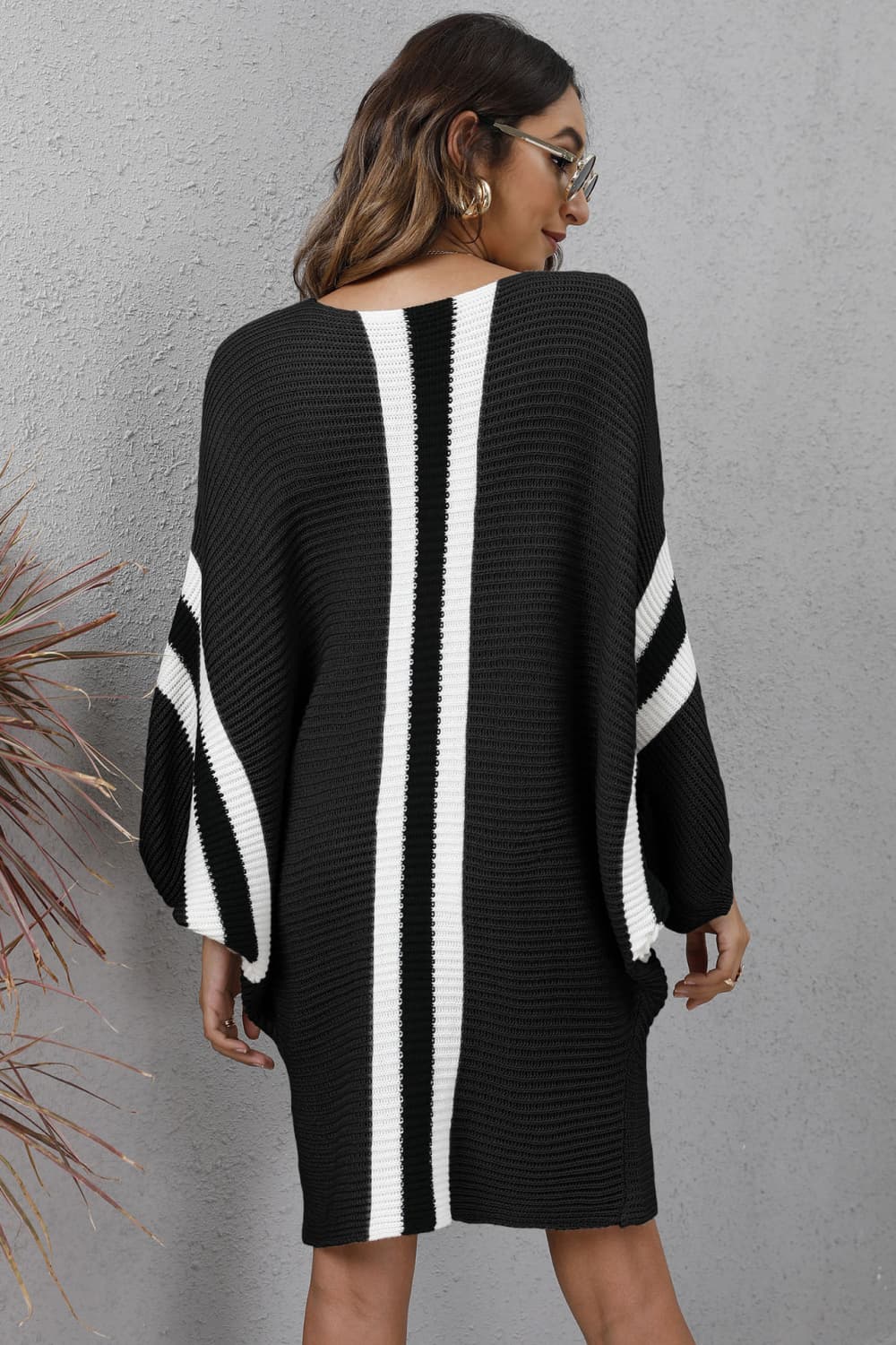 Ribbed Round Neck Long Sleeve Sweater Dress Print on any thing USA/STOD clothes