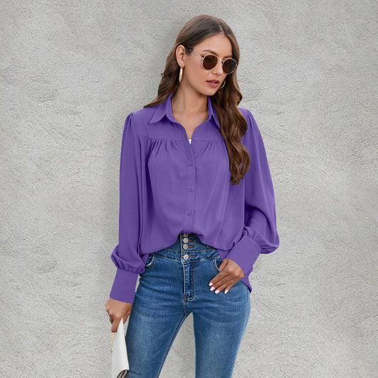 Spring and autumn new chiffon shirt women's shirt pleated long-sleeved top Print on any thing USA/STOD clothes