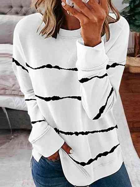 Striped Round Neck Sweatshirt Print on any thing USA/STOD clothes