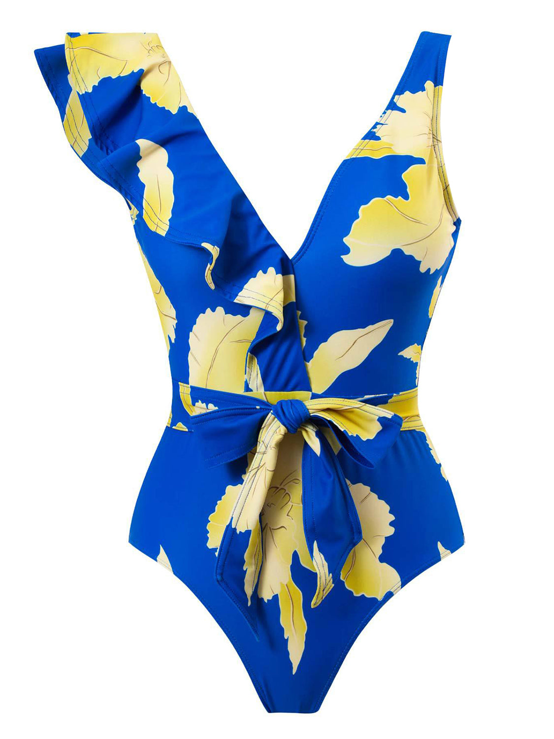 Tied Printed V-Neck Sleeveless One-Piece Swimwear