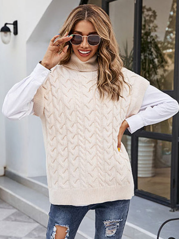 Women's Turtleneck Sleeveless String Tank Top Knit Sweater Vest
