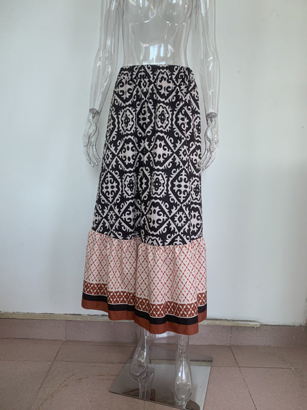 Bohemian Ethnic Style Print Stitching Swing Skirt