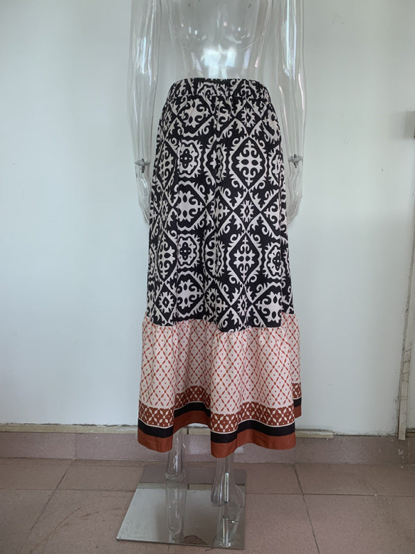Bohemian Ethnic Style Print Stitching Swing Skirt