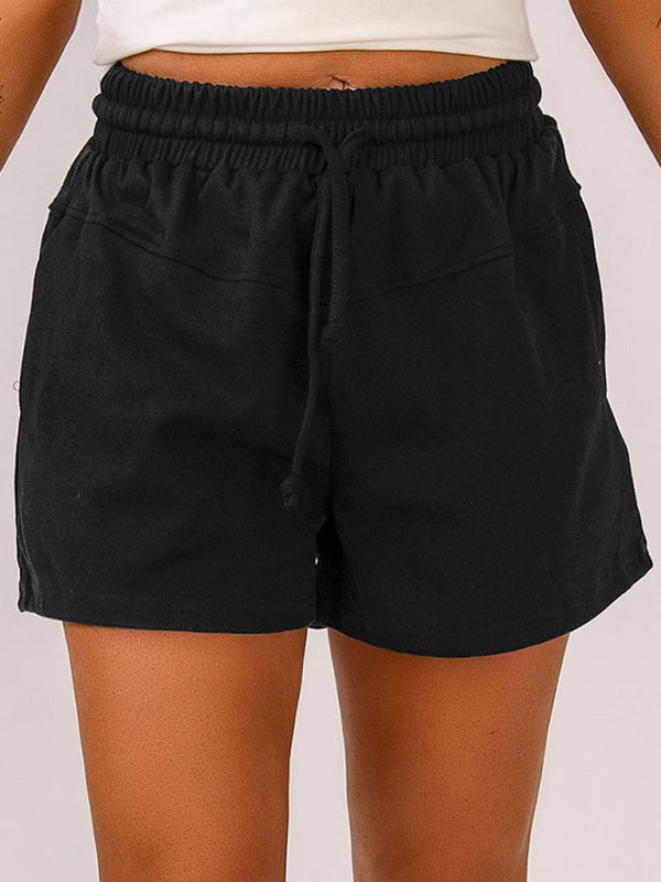 Lace-Up Casual Pocket Solid Color Ladies Sweat Shorts