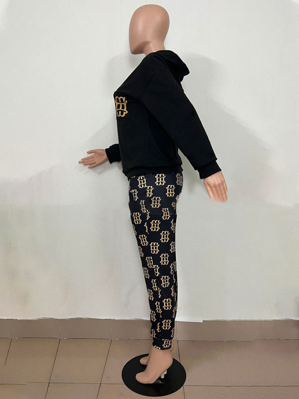Printed long-sleeved trousers sweater set