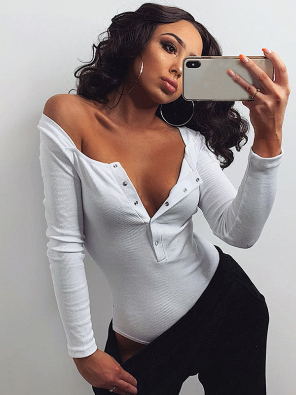 Tight Casual Buttoned Long Sleeve Bodysuit