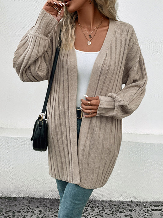 Women's long sleeve solid color sweater cardigan