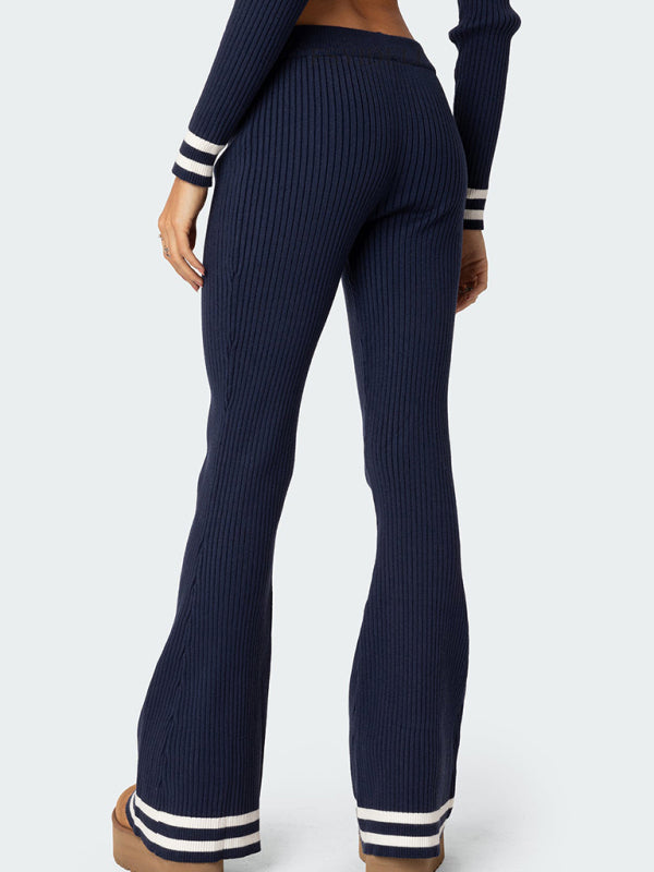 Women's zipper crop top high waist wide leg pants two piece set