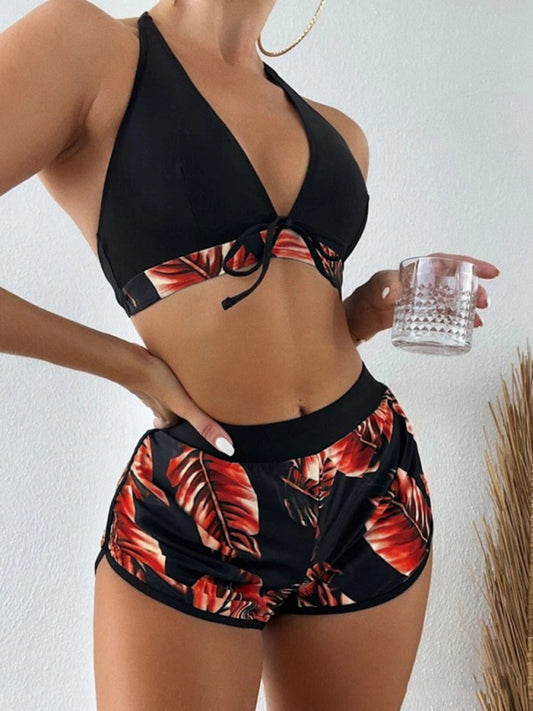 Multi-color printed bikini three-piece set