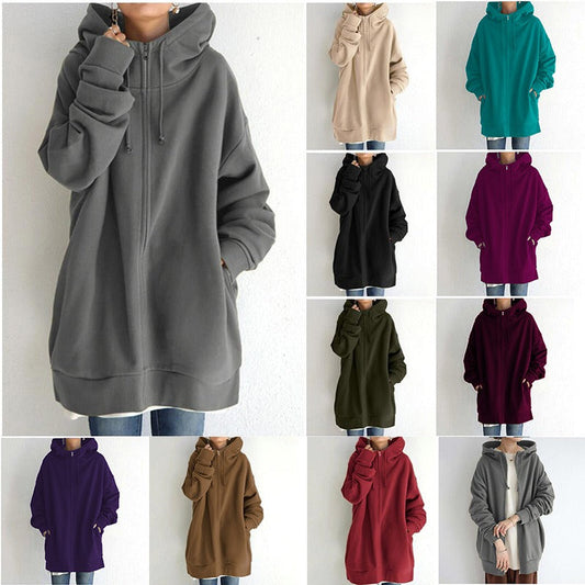 Autumn and Winter New Personalized Street Sweater Zipper Hooded Long Plush Sweater Print on any thing USA/STOD clothes