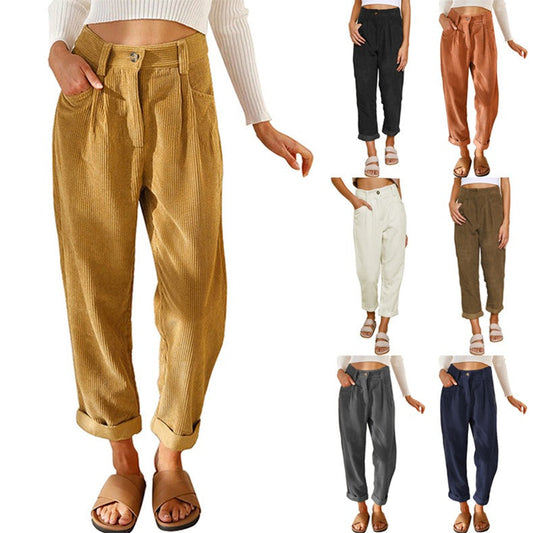 New Women's High Waist Casual Pants Solid Corduroy Loose Straight Pants Women Print on any thing USA/STOD clothes
