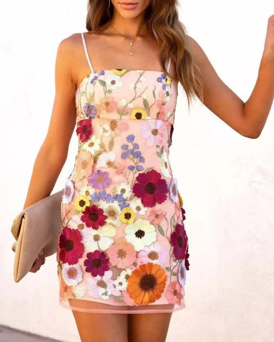 New Women's Three-Dimensional Flower Embroidery Suspender Dress Skirt Print on any thing USA/STOD clothes