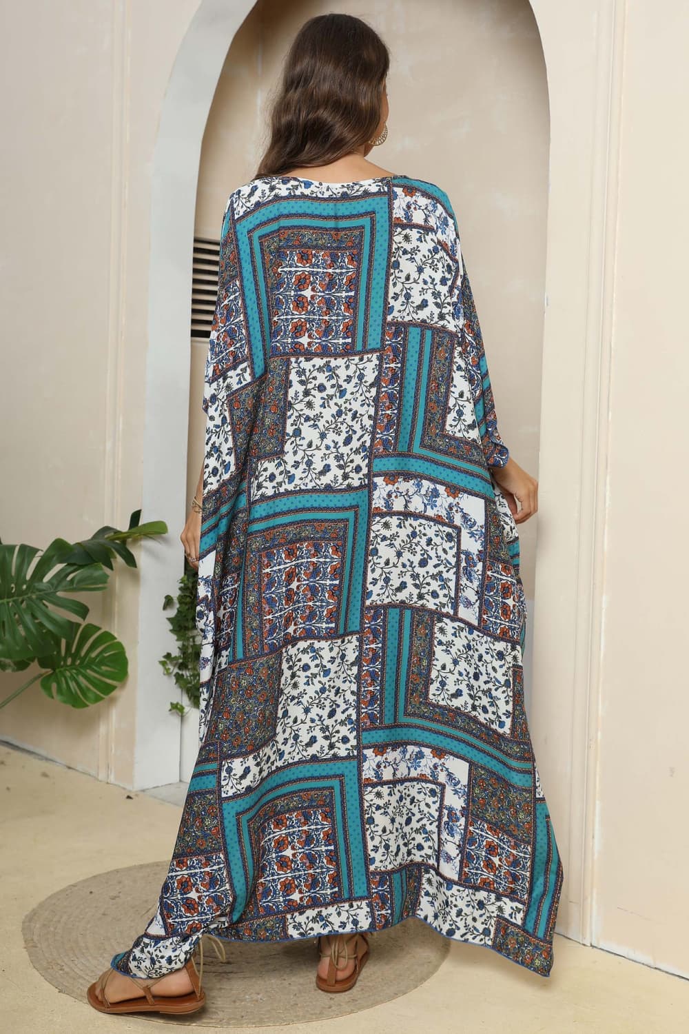 Printed V-Neck Split Maxi Dress