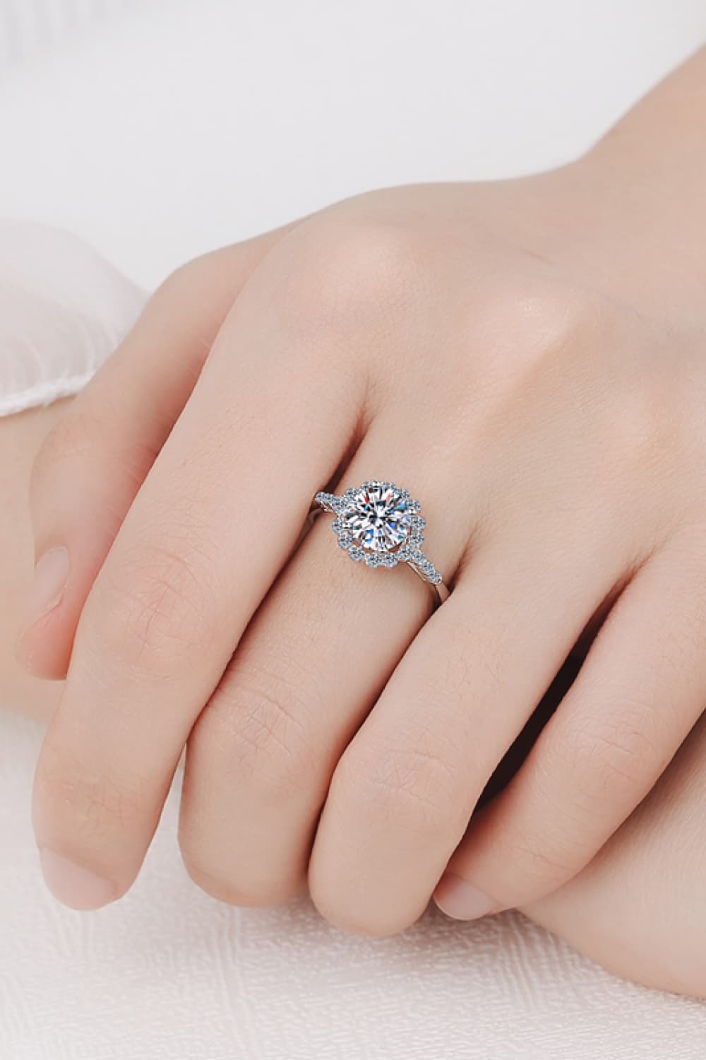 1 Carat Moissanite Rhodium-Plated Halo Ring Print on any thing USA/STOD clothes