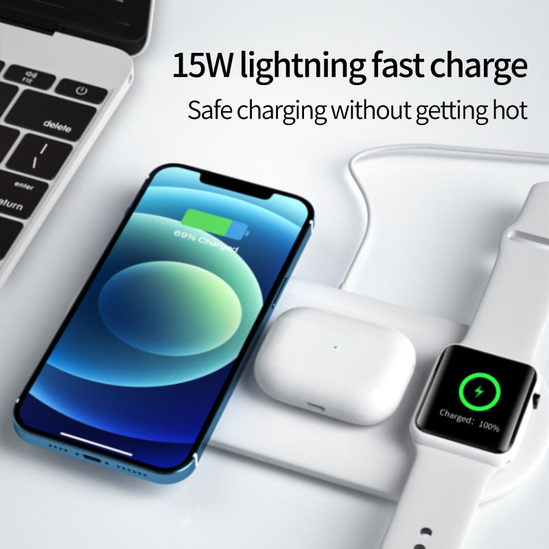 15W Fast Wireless Charger Standion 3 In 1 Qi Charging Dock For iPhone 12 11 Pro XS MAX XR X 8 Apple Watch SE 6 5 4 3 AirPods Pro Print on any thing USA/STOD clothes