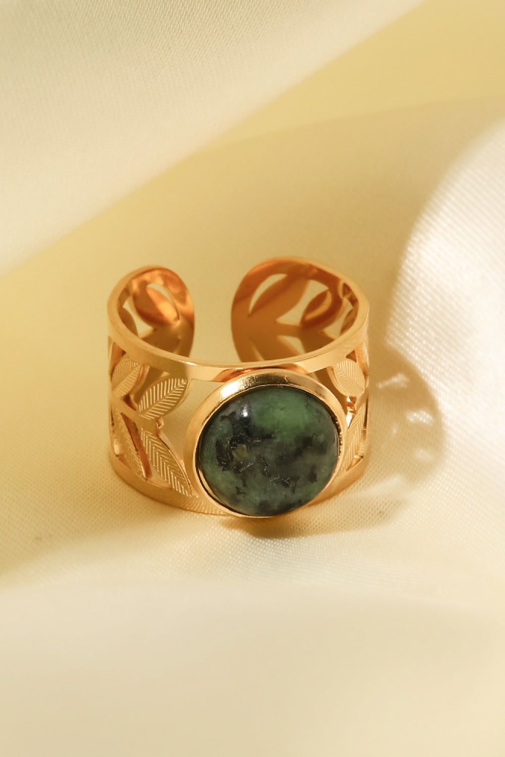 18k Gold Plated Malachite Leaf Ring Print on any thing USA/STOD clothes