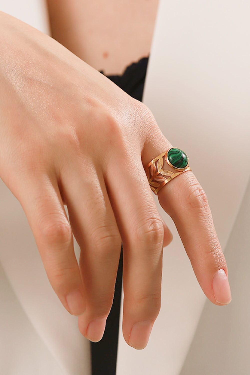 18k Gold Plated Malachite Leaf Ring Print on any thing USA/STOD clothes