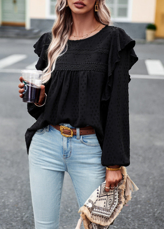 Lace patchwork long-sleeved top blouse