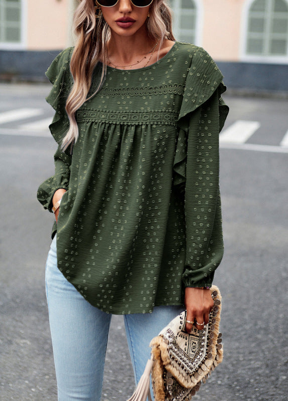 Lace patchwork long-sleeved top blouse