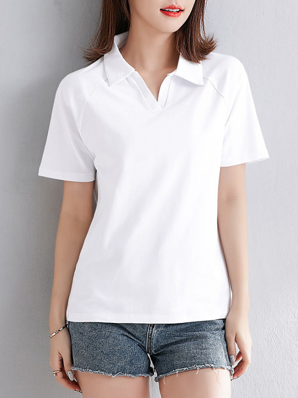 Women's cotton short-sleeved polo shirt top
