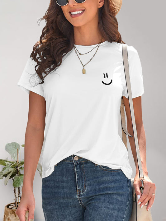 Smile Graphic Round Neck Short Sleeve T-Shirt