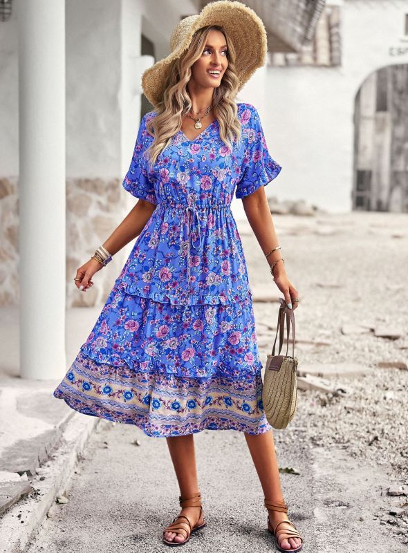 Women's bohemian positioning printed A-line dress