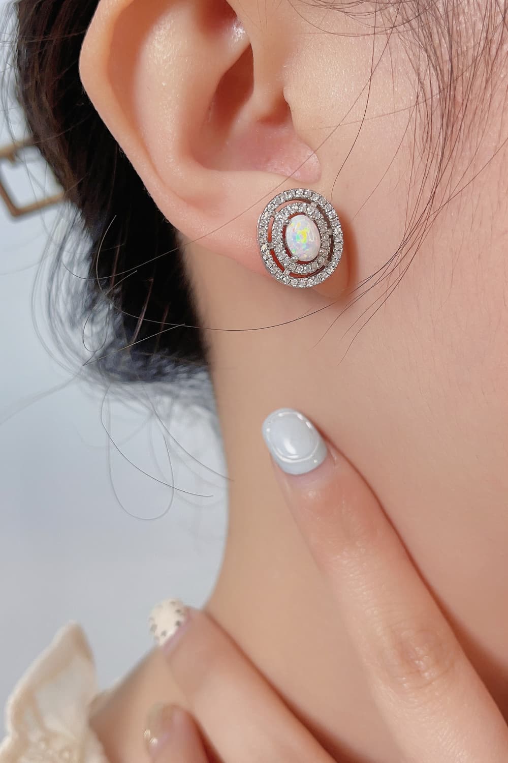 925 Sterling Silver Opal Round Stud Earrings Print on any thing USA/STOD clothes