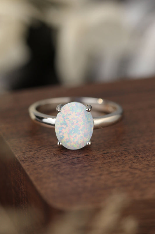 925 Sterling Silver Opal Solitaire Ring Print on any thing USA/STOD clothes