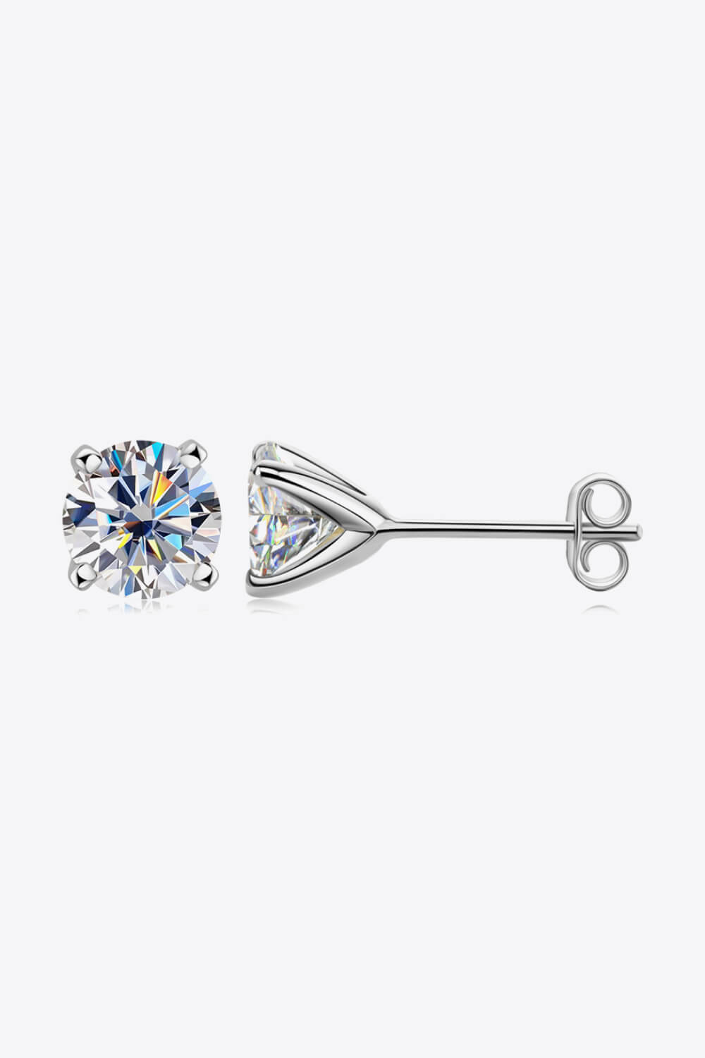 925 Sterling Silver 1 Carat Moissanite 4-Prong Stud