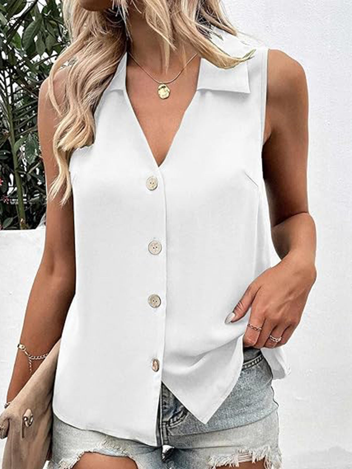Full Size Johnny Collar Button Up Tank