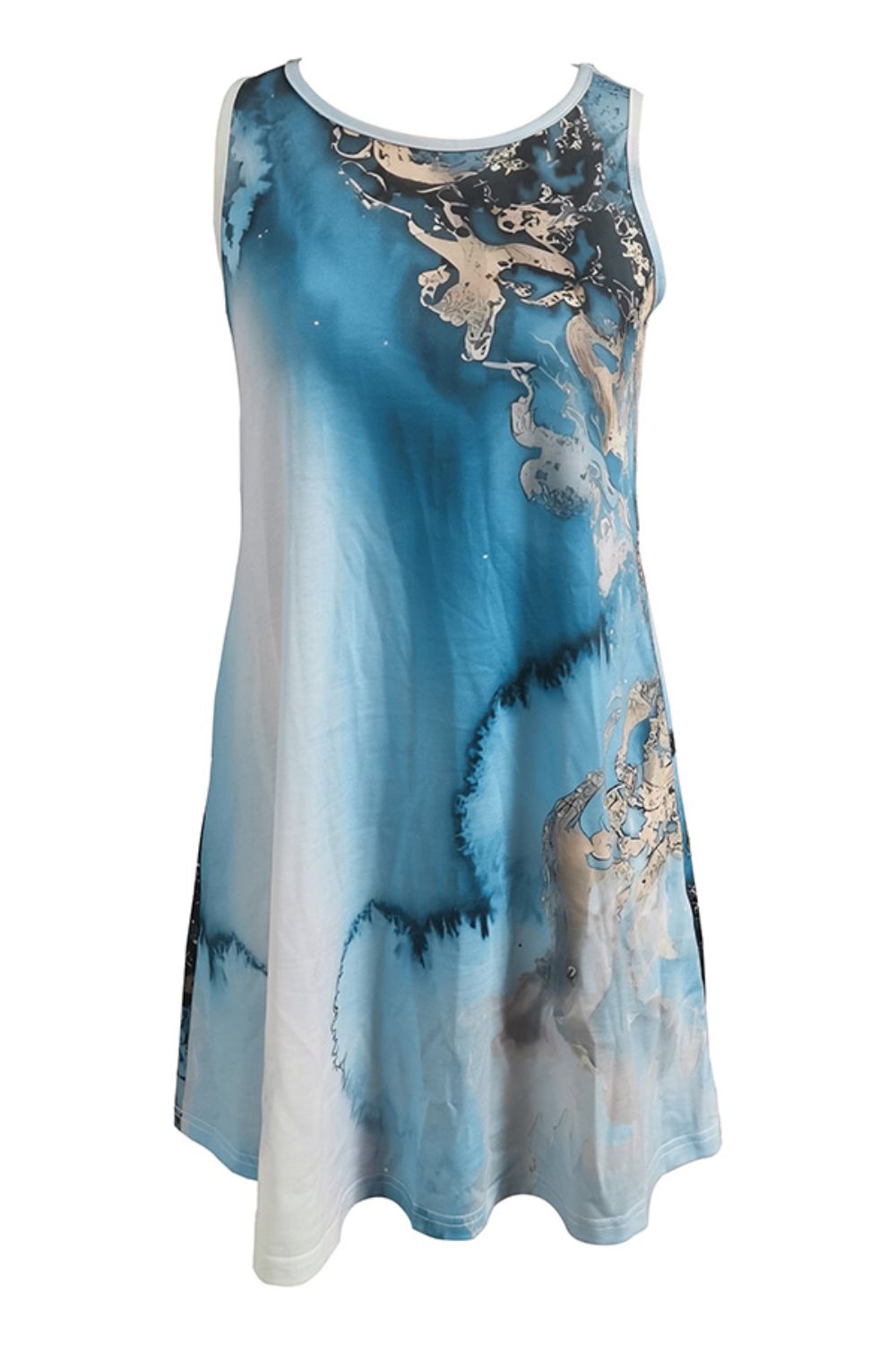 Abstract Print Round Neck Sleeveless Dress with Pockets Print on any thing USA/STOD clothes