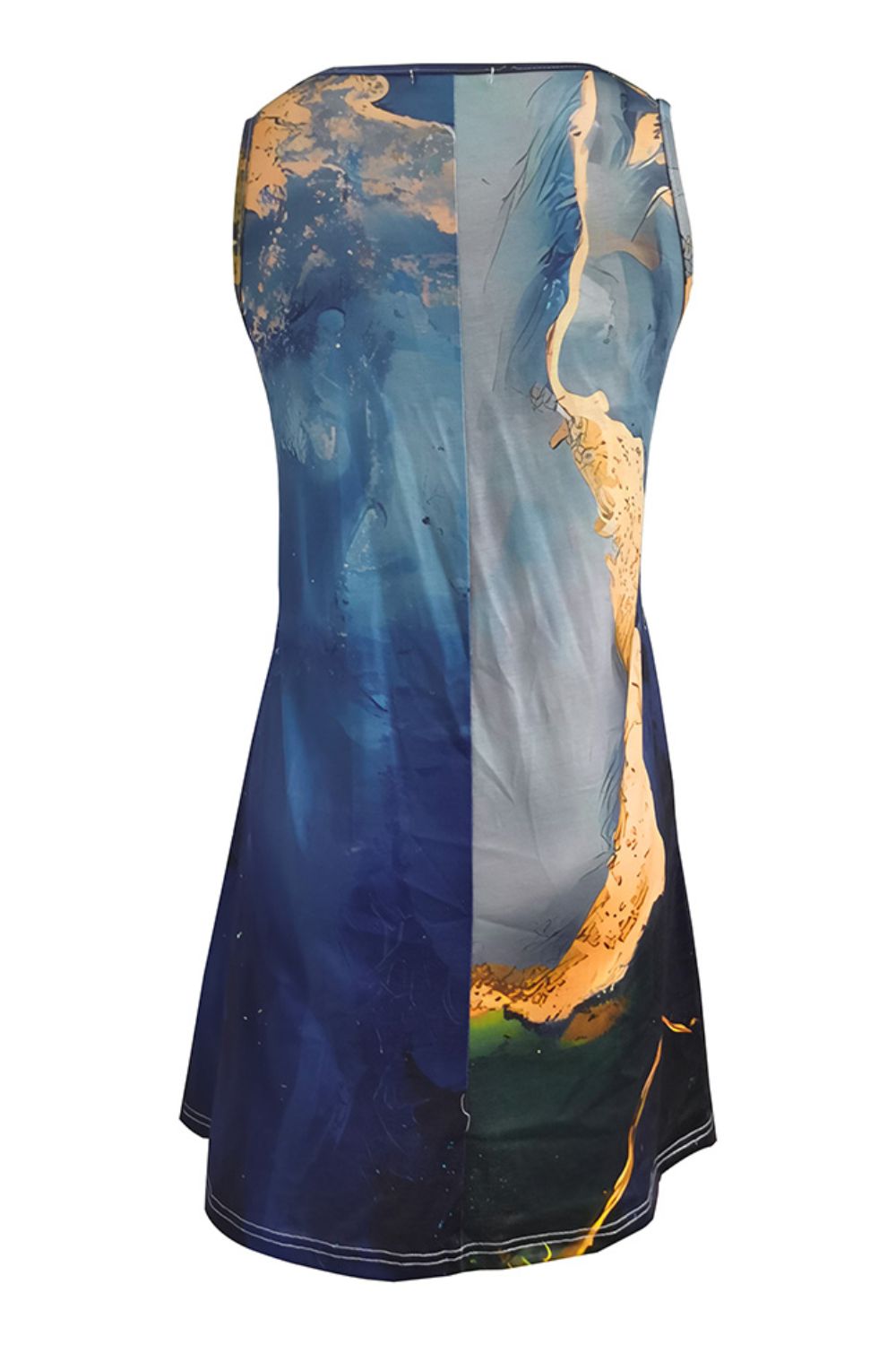 Abstract Print Round Neck Sleeveless Dress with Pockets Print on any thing USA/STOD clothes