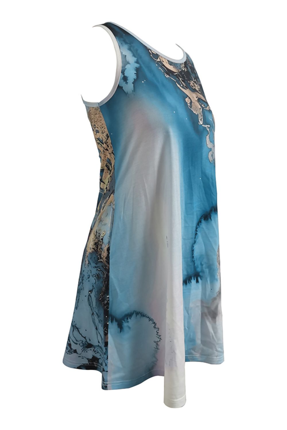 Abstract Print Round Neck Sleeveless Dress with Pockets Print on any thing USA/STOD clothes