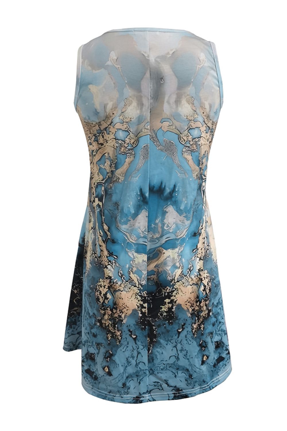 Abstract Print Round Neck Sleeveless Dress with Pockets Print on any thing USA/STOD clothes