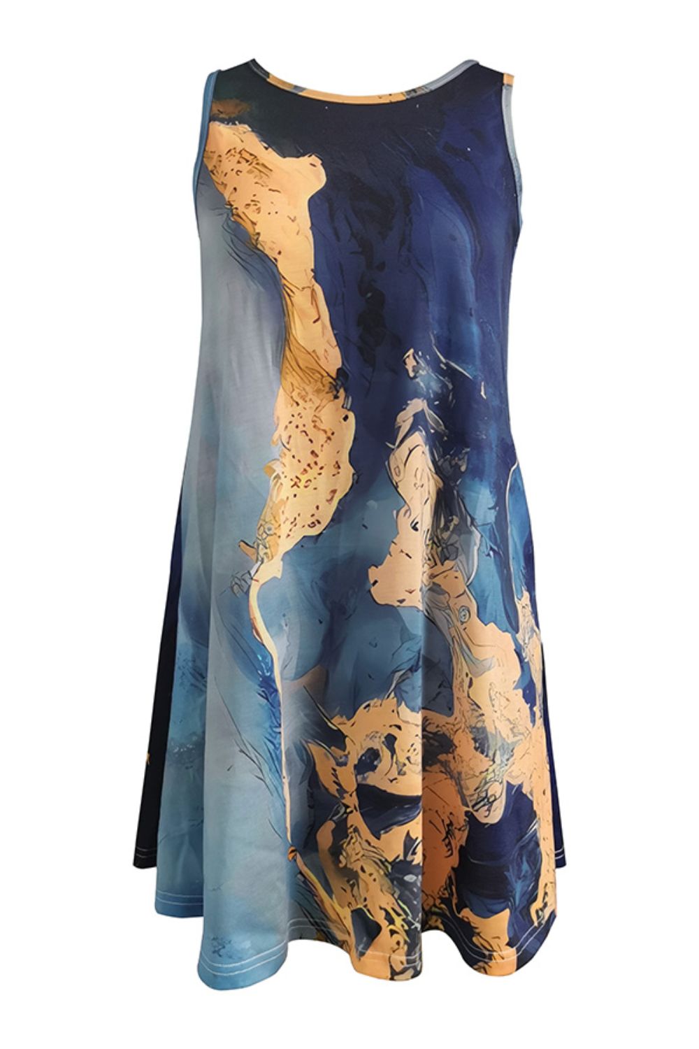 Abstract Print Round Neck Sleeveless Dress with Pockets Print on any thing USA/STOD clothes