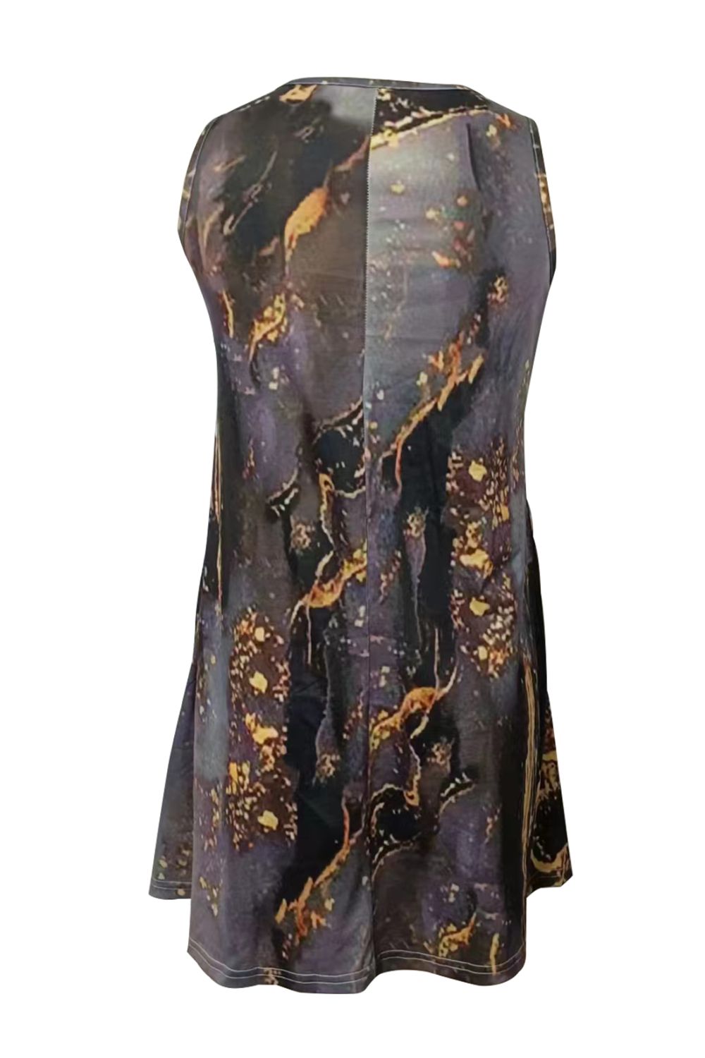 Abstract Print Round Neck Sleeveless Dress with Pockets Print on any thing USA/STOD clothes