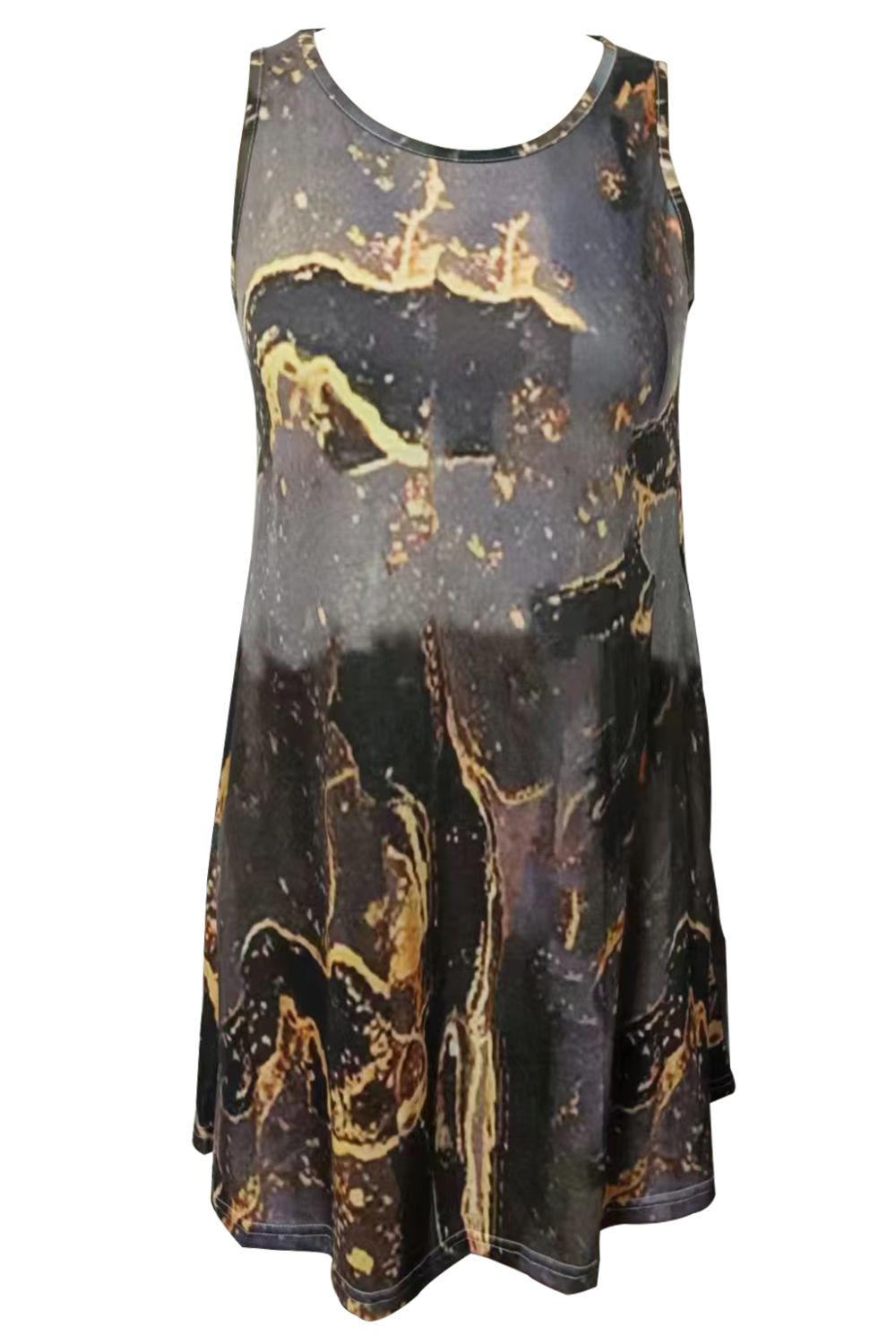 Abstract Print Round Neck Sleeveless Dress with Pockets Print on any thing USA/STOD clothes