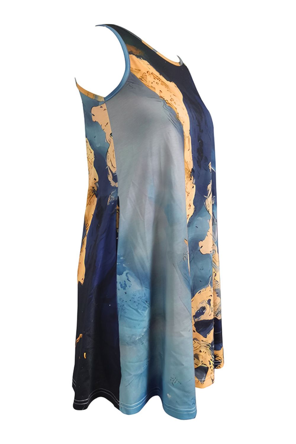 Abstract Print Round Neck Sleeveless Dress with Pockets Print on any thing USA/STOD clothes