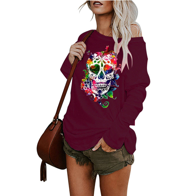 Casual personality skull long-sleeved top