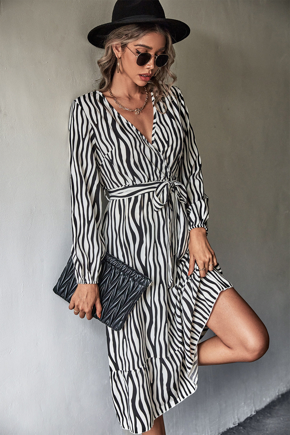 Animal Print Belted Midi Dress Print on any thing USA/STOD clothes