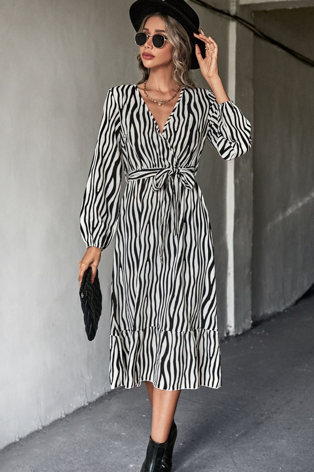 Animal Print Belted Midi Dress Print on any thing USA/STOD clothes
