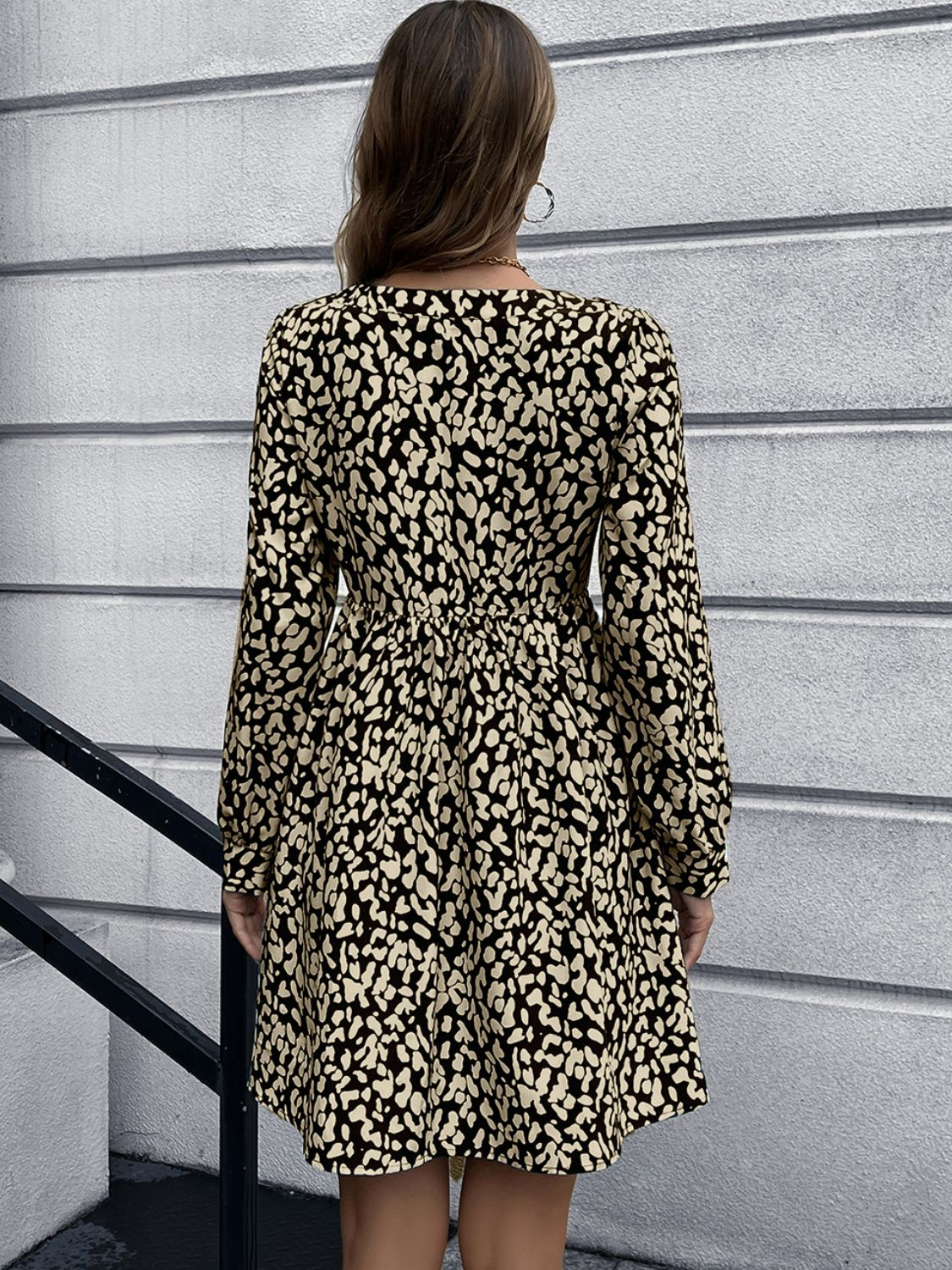 Animal Print Buttoned V-Neck Long Sleeve Dress Print on any thing USA/STOD clothes