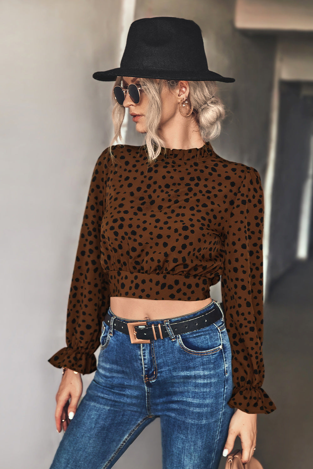 Animal Print Tie-Back Cropped Blouse Print on any thing USA/STOD clothes