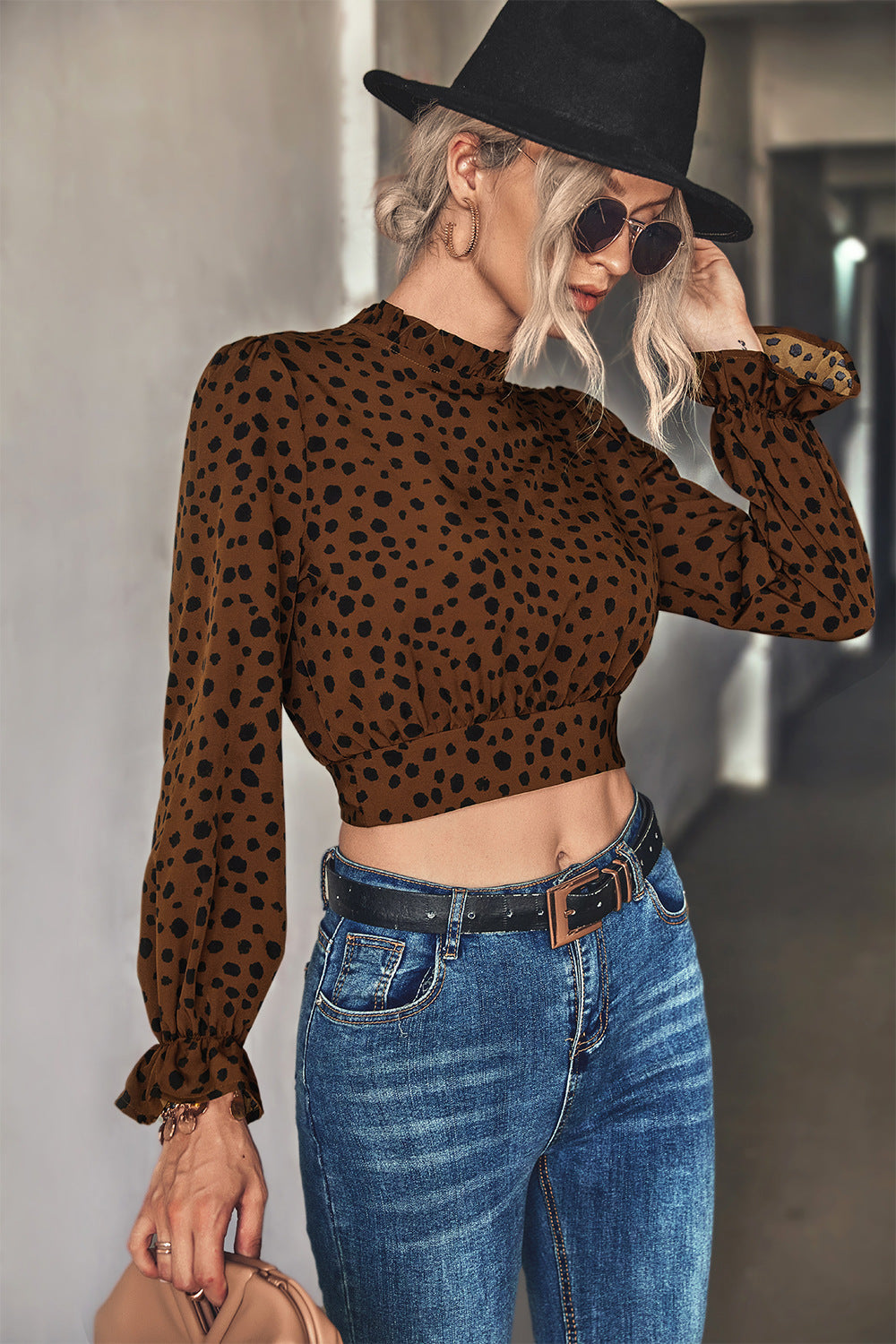 Animal Print Tie-Back Cropped Blouse Print on any thing USA/STOD clothes