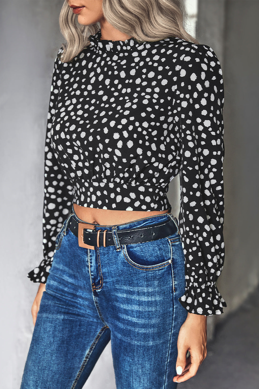 Animal Print Tie-Back Cropped Blouse Print on any thing USA/STOD clothes