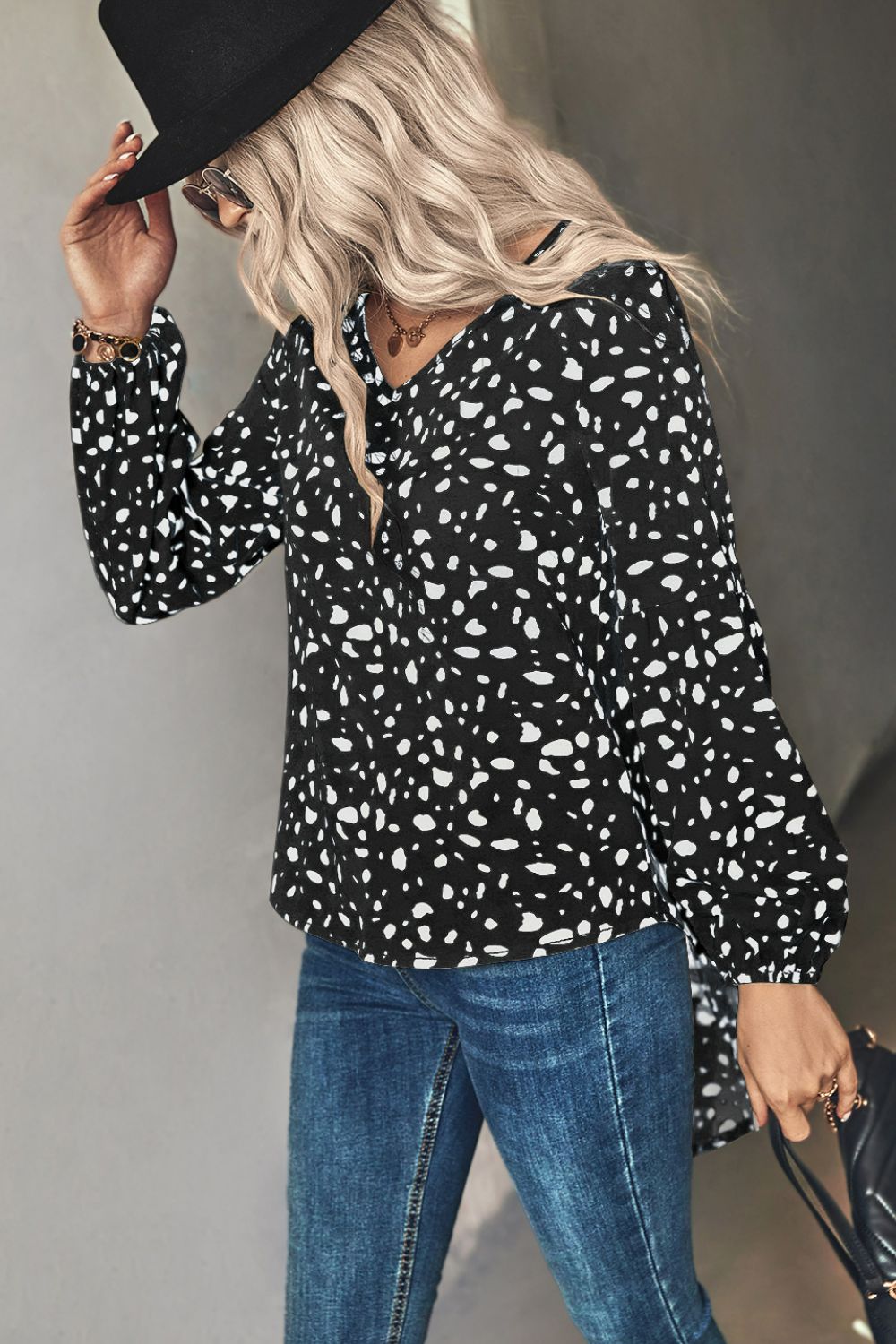 Animal Print V-Neck High-Low Blouse Print on any thing USA/STOD clothes